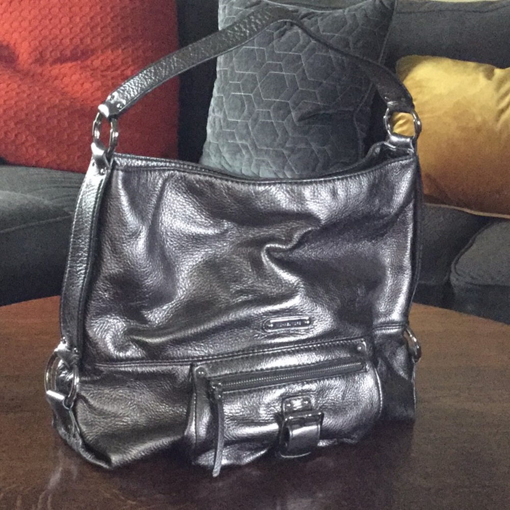 Michael Kors gunmetal leather bag